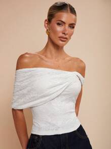 COSMINA Women's Off Shoulder Floral Lace Form-Fitting Fashionable Blouse - White - View 1
