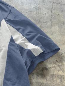 AXEPEAK Men's Casual Knitted Patchwork Short Sleeve Loose T-Shirt, Everyday Wear, Streetwear Feels