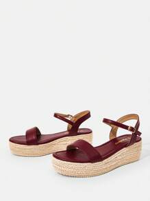 Styleloop Sandalias con cuña de suela de lona con cordones, diseño minimalista y práctico multifuncional - Burdeos - Ver 5