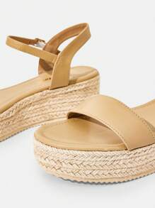 Styleloop Sandalias de cuña de lona para mujer, zapatos de plataforma minimalistas, prácticos y versátiles - Caqui - View 5
