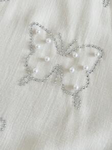 Modelyn Plus Size Women Elegancka bluzka z długim rękawem ze strasami i sztucznymi perłami, top w stylu arabskim