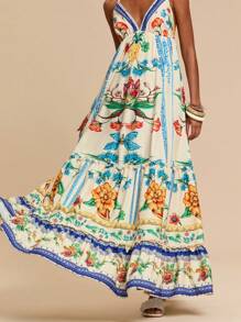 Travachic Woven Printed Spaghetti Strap Off Shoulder Dress For Women,Summer Outfits For Women,Beachwear,Spring And Summer,Easter,Holiday Outfits,Beach Outfits For Woman,Spring Break,Vacation Outfits Women,Concert Outfit Women,BOHO,Bohemia,Music Festival,4th Of July Outfits,Tropical Vacation Woman Clothes - Beige - View 4