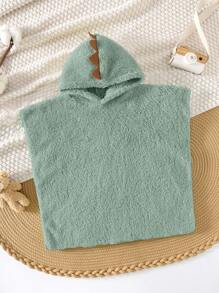 SHEIN 男婴可爱恐龙毛绒连帽长袍/罩衫，休闲度假和沙滩巾，适合海边、泳池、水疗度假