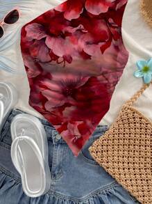 Soleia 女士花卉印花不对称领口和下摆褶饰上衣 - 乾枯玫瑰色 - 查看 3