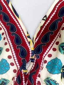 Flirla Váy Maxi Cổ V Sâu Dây Đeo Spaghetti Lãng Mạn Cho Kỳ Nghỉ Bãi Biển - trắng - Xem 3