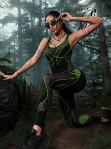Innovista Mono de entrenamiento sin costuras Moldeado y ajuste de alta elasticidad para gimnasio, mono deportivo sin mangas, mono de Body entero, ropa deportiva integral, negro, verde, de secado rápido y a prueba de sentadillas para cardio a pesas, con soporte y transpiración, control del abdomen, tela transpirable, levantamiento de glúteos, compresión y cómoda, con abertura de malla, cruzada, línea 3D, levantamiento de pesas, fuerza física, mancuerna, al aire libre, ciclismo, correr, ejercicios aeróbicos y cardio, yoga y pilates, boxeo, senderismo y trekking, tenis y golf, equipo de entrenamiento de máquinas y equipos, atuendos de entrenamiento y chándal, ropa deportiva urbana, ícono de moda, victoria y elegante, resplandor y sensación para festivales de música y fiestas, ajuste sexy, ropa esencial para el día a día, ropa deportiva , motivación de verano'