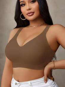 Plus Size Women Seamless Gummy Bra With Soft Support & Wireless, Lift & Enhance Bust - Brown - View 5