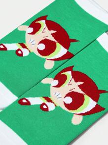 THE POWERPUFF GIRLS X SHEIN 1 Pair Women's Buttercup Pattern Cute Ankle Socks - Green - View 3