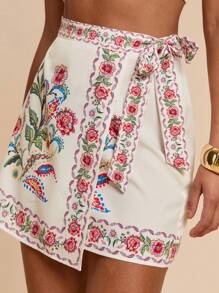 Travachic Váy buộc vạt in họa tiết cây nhiệt đới cho nữ, thích hợp cho đi chơi và đi nghỉ - trắng - Xem 6