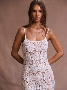 Musera Resort Vestido mini de encaje con estampado de paisley y tirantes, ideal para cubrir el traje de baño en verano, Ibiza, vacaciones, romántico, playa, festival, boda sagrada, cumpleaños, renacimiento