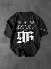 Manfinity Streetrush Men's Casual Minimalist Printed Round Neck Short Sleeve T-Shirt
