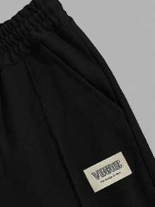 SHEIN Cottnline Cotton Men Patch Detailed With A Label Regular T-Shirt & Pants Two Pieces - Camel - View 3