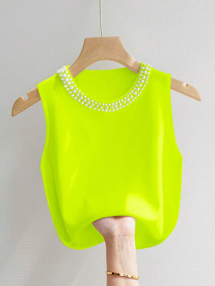 INAWLY 女式纯色仿珍珠装饰圆领休闲背心