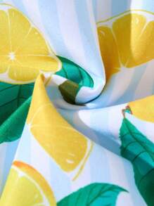 Men's Fresh Lemon Print Woven Fabric Casual Beach Shorts, Summer, Hawaiian