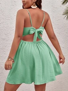 SHEIN VCAY Plus Size Women Vacation Solid Twist Design Spaghetti Strap Dress,Summer Dresses For Women - Cadet Blue - View 2