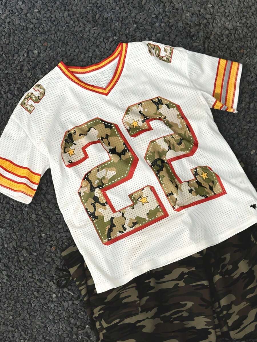 Coolane Kids 青少年女孩夏季街头服饰复古 Y2K 数字图案棒球服橙色迷彩服，亲子服装，超大，狂欢节，毕业，返校，球衣 T 恤 - 彩色 - 查看 1