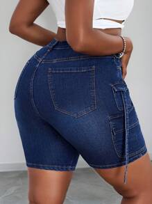 Maweii Plus Size Women Stretchy Denim Cowgirl Outfit Shorts, Multi Pockets Casual Summer Skinny Shorts  Summer Outfits For Women Festival Outfits Club Outfits Women Sexy Cargo Shorts