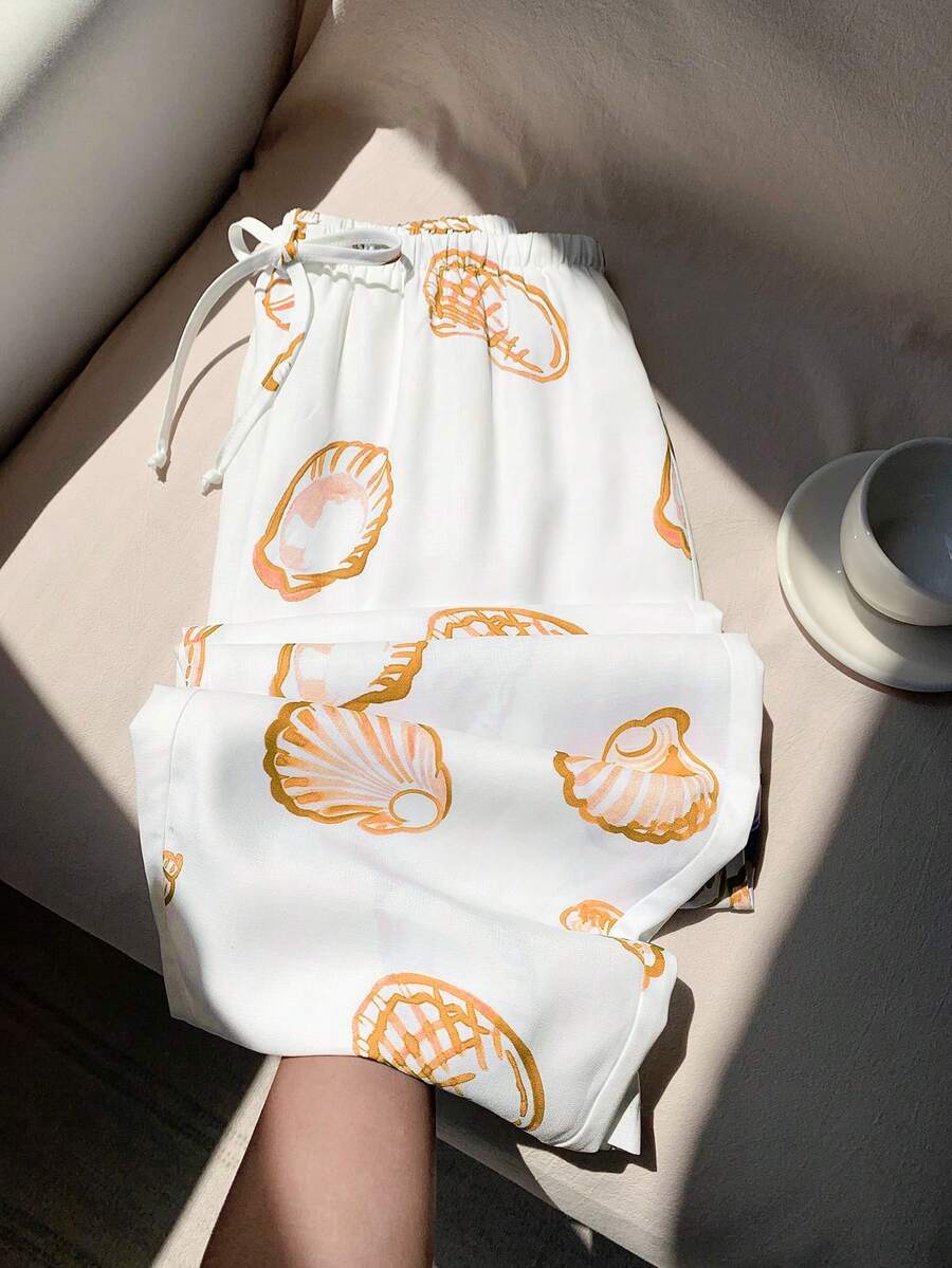 Comfortcana Women's Casual Orange Shell Printed Pants Pattern Pants Cute Pants - Orange - View 1