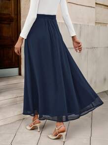 Solivie Solid High Waist A-line Chiffon Skirt - Navy Blue - View 2