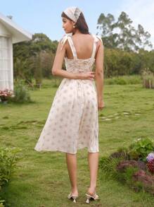 Modelyn Women's Ditsy Floral Tie Shoulder Strap Summer Holiday Dress - White - View 2