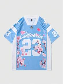 ROMWE MEN Prep Camiseta de manga corta de hockey sobre hielo para hombres, camiseta deportiva para el verano