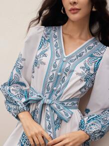 Modelyn 女士度假印花腰部修身喇叭中长连衣裙 - 彩色 - 查看 2