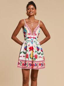 Travachic Woven Printed Spaghetti Strap Women Mini Dress,Summer Outfits For Women,Beachwear,Spring And Summer,Easter,Holiday Outfits,Beach Outfits For Woman,Spring Break,Vacation Outfits Women,Concert Outfit Women,BOHO,Bohemia,Music Festival,4th Of July Outfits,Tropical Vacation Woman Clothes,Romantic