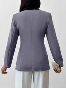 EURMUSE Women's Casual Solid Color Elastic Waist Blazer Jacket For Fall - Dark Grey - View 2