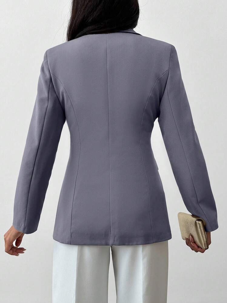 EURMUSE Women's Casual Solid Color Elastic Waist Blazer Jacket For Fall - Dark Grey - View 2