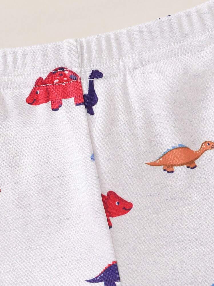 2pcs Baby Boy Colorful Dinosaur Print Short Sleeve Top And Shorts Set, Casual Pajamas - Light Grey - View 6