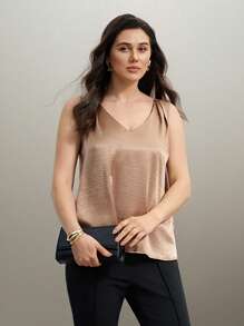 SHEIN Clasi Plus Size 2Pcs Women Set, Camisole Top + Slim Flare Pants, Work, Casual, Elegant, Fashionable - Multicolor - View 4