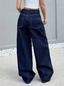 EURMUSE Jean femme taille basse, ample et ample en denim brut - Jean brut - Voir 2