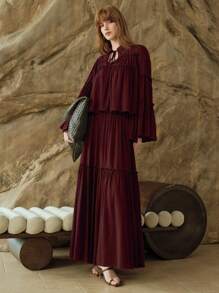 Arave Women Chiffon Red Color Loose Flowy Blouse For Women, Outfits For Women,Festival Outfits Women,Women  Clothes,Vacation Outfits Woman,Red Top,Flowy Top, Maroon Dress ,Long Sleeve Dress, Tiered Dress, Long Dress, Boho Dressfall Women Clothes Fall Outfits Women Fall Autumn Clothes