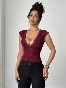 Firerie Women's Elegant Romantic Sexy Lace Jumpsuit, Suitable For Party, Beach Holiday, Back To School, Romantic Date, Wedding Season, Birthday, Easter, Spring/Summer - Black - View 4