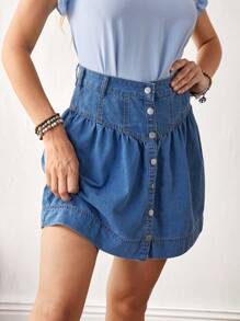 SHEIN LUNE Women's Casual Button Up Denim Mini Skirt - Medium Wash - View 5