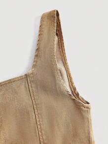 SHEIN MOD Women's Summer Sleeveless Tie Front Eyelet Denim Cropped Top - Brown - View 4