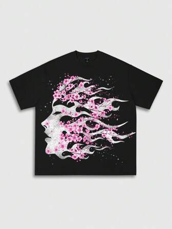 Street Life Camiseta de manga corta y cuello redondo casual de verano con estampado floral y de figuras para hombres