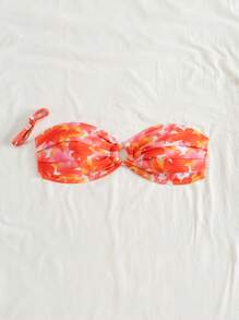 Swim Mod Costume da bagno tankini con stampa floreale, arricciato davanti e in taglie comode, abbigliamento casual da spiaggia