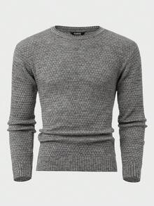 EURMUSE Men Textured Casual Crew Neck AW Regular Sweater - Dark Grey - View 2
