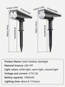 二合一太阳能LED聚光灯，户外超亮多色景观灯，适用于树木、庭院、花园、别墅装饰、路径照明 - 黑色 - 查看 11