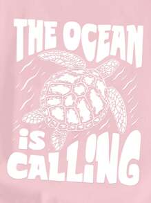 Manfinity Joysei 标准尺寸男士“海洋呼唤”海龟印花无袖背心，适合夏季，2000 年代风格 - 粉色 - 查看 3