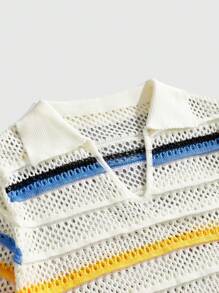 ROMWE MEN Street Life 男士条纹半拉链镂空针织上衣，复古街头服饰