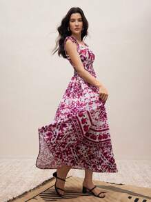 Modelyn 褶皱、收腰、蝴蝶结、休闲度假连衣裙、女士夏季服装、女士夏季连衣裙、女士太阳裙、女士度假服装、波西米亚风格服装、度假服装 - 彩色 - 查看 4