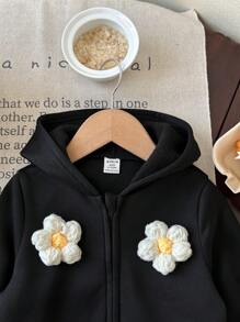 SHEIN LMoss Kids Babygirl Cute Versatile Casual Floral Print Hooded Jacket, Autumn/Winter
