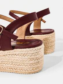 Styleloop Sandalias con cuña de suela de lona con cordones, diseño minimalista y práctico multifuncional - Burdeos - Ver 3