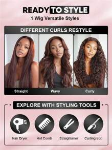 ALL READY WIG 波浪卷发巧克力棕色 180% 密度 6x4 透明蕾丝前部真人发假发 预拔前部假发 女士自然发际线 无需胶水 - S4 - 查看 9