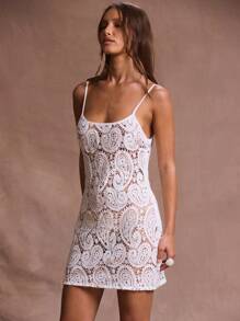 Musera Resort Vestido mini de encaje con estampado de paisley y tirantes, ideal para cubrir el traje de baño en verano, Ibiza, vacaciones, romántico, playa, festival, boda sagrada, cumpleaños, renacimiento