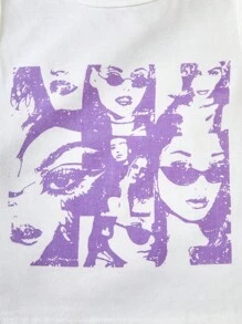 Sparklyn Tween Girl Figure Print Tank Top And Glossy Pleated Skirt - Mauve Purple - View 4