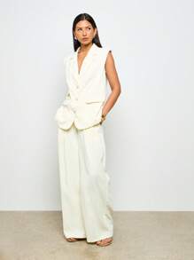 AiiRZ 专业阔腿裤高腰办公室正式商务长裤秋冬春装 - 米色 - 查看 5