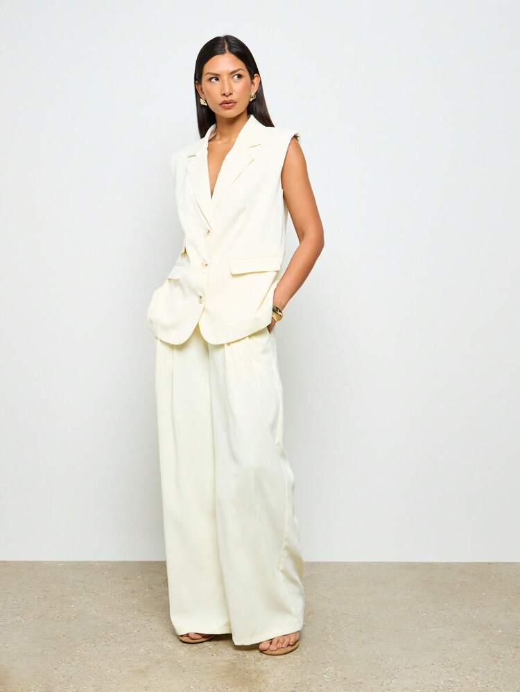 プロフェッショナル ワイドレッグ パラッツォ ハイウエスト スーツパンツ